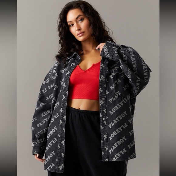 PLAYBOY Jackets & Blazers - Brand NEW Playboy Print Denim Shacket, jacket real denim designer multi colour